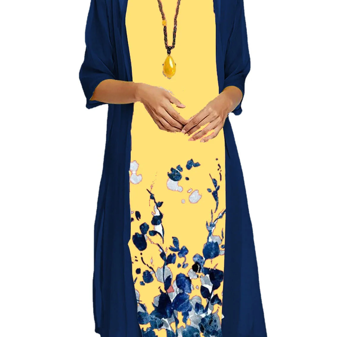 2025 autumn new EU-US cross-border fashion casual printed vest and dress 2-piece set Yellow