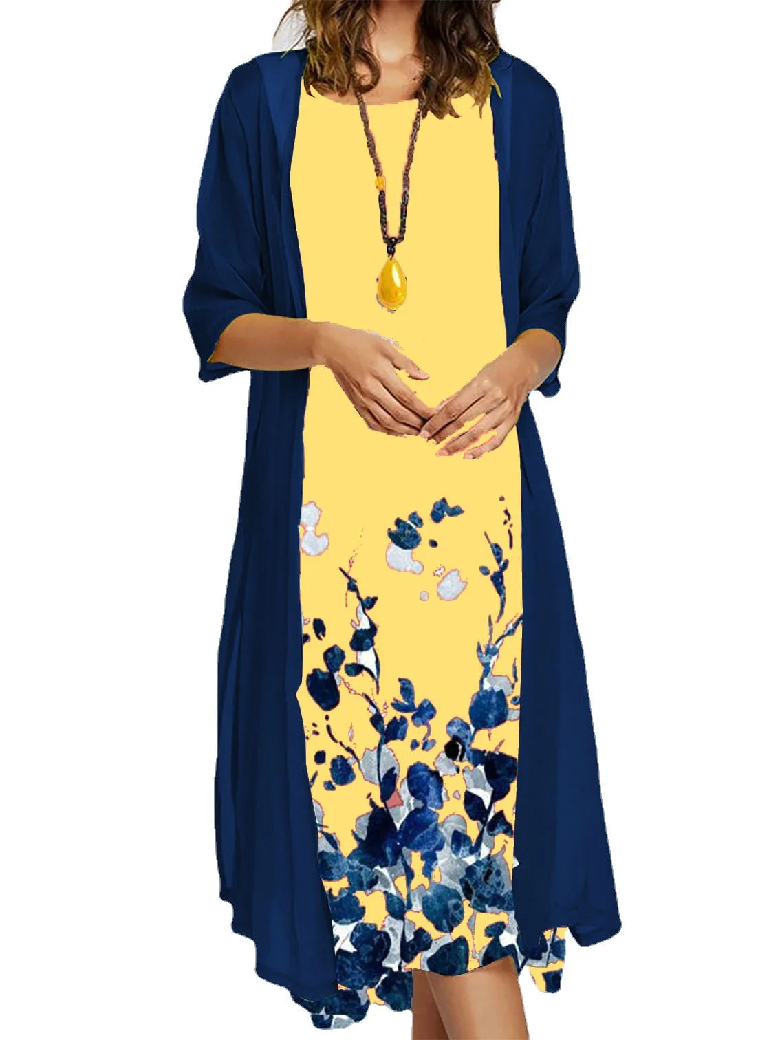 2025 autumn new EU-US cross-border fashion casual printed vest and dress 2-piece set Yellow