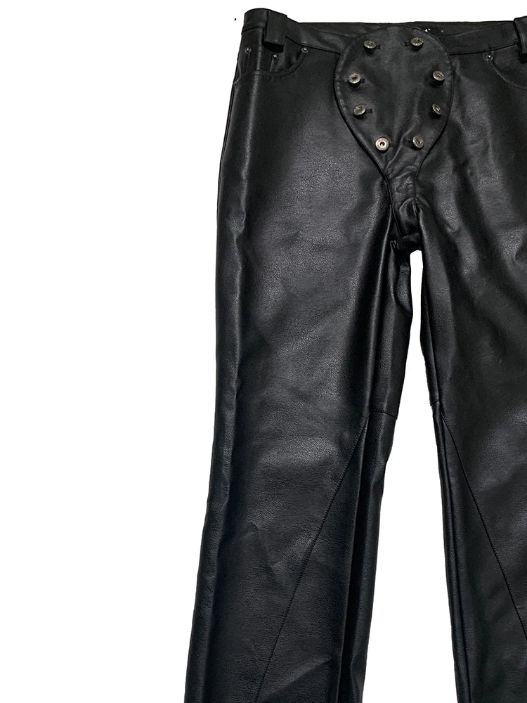 Lautaro Autumn Cool Long Waterproof Black Faux Leather Pants Men Rivet Luxury Mens Designer Punk Style Clothes European Fashion