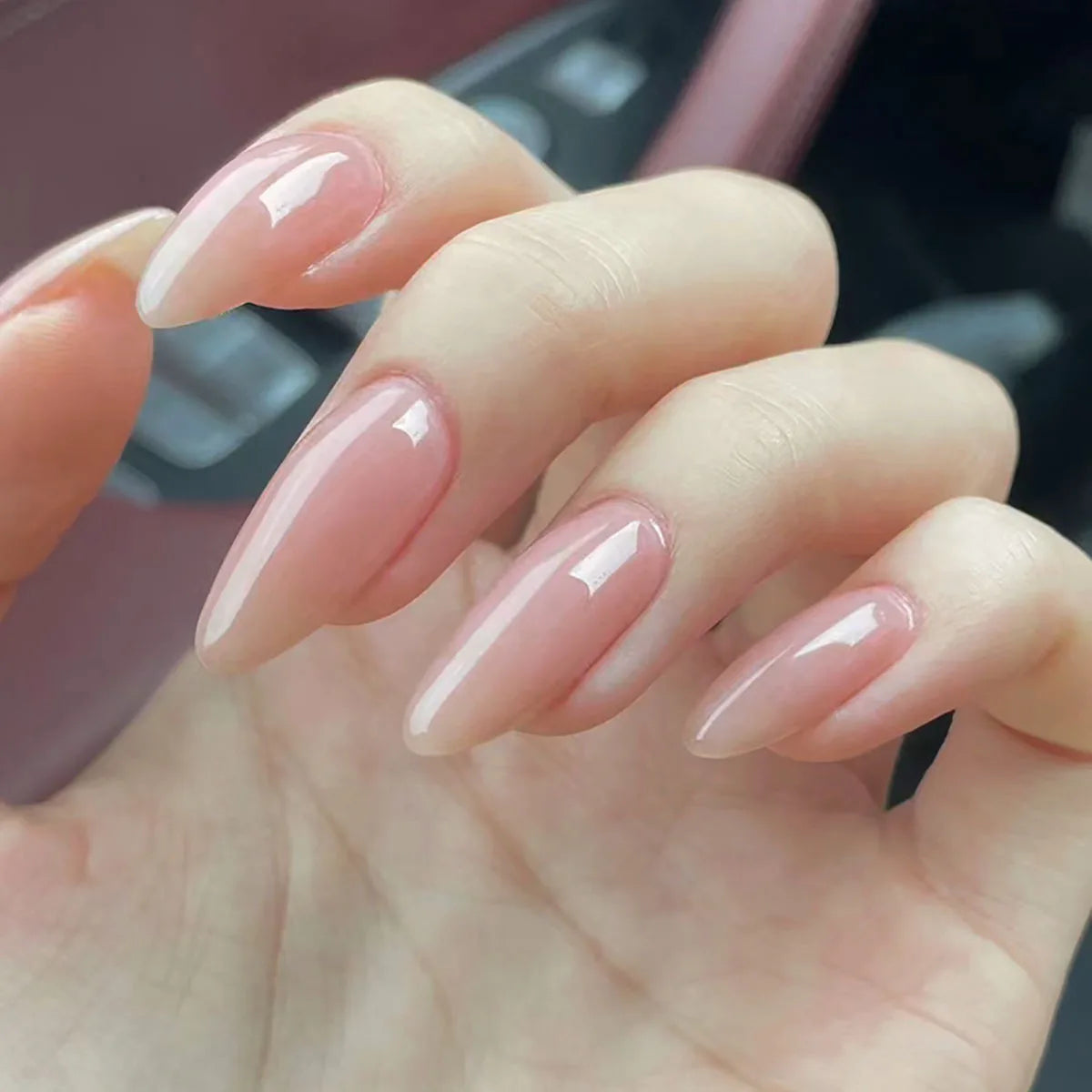 24pcs/set nude fake nails long french almond coffin tips pink grey brown fall Winter decoration faux ongles press on false nail WM132