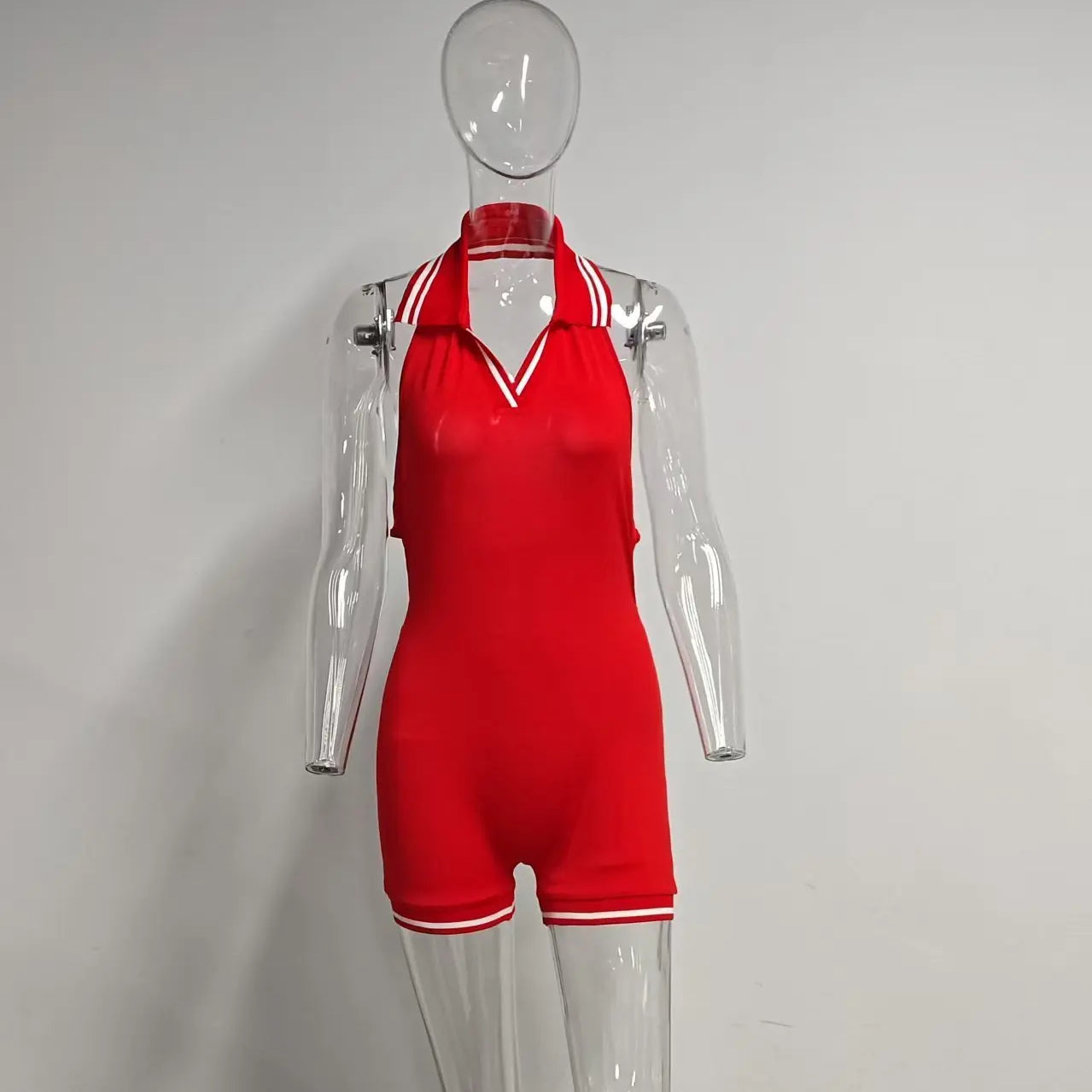 Women Knitted Sleeveless V-neck Backless Short Jumpsuits Street 2025 Summer Striped One Piece Suit Romper Playsuits