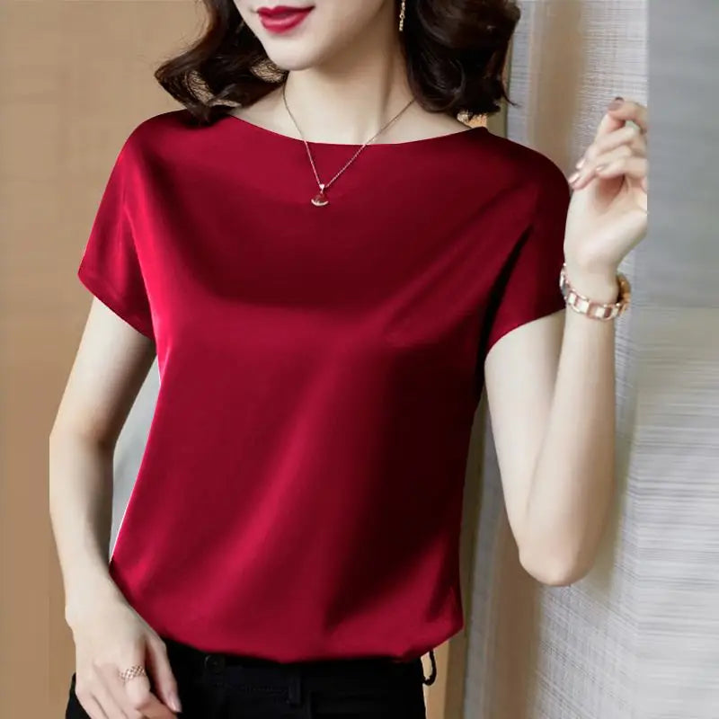 ZANZEA Summer Fashion Blouse Elegant Short Sleeve Satin Shirt Women Stylish OL Work Shirt Female Party Blusas Tunic Chemise Red