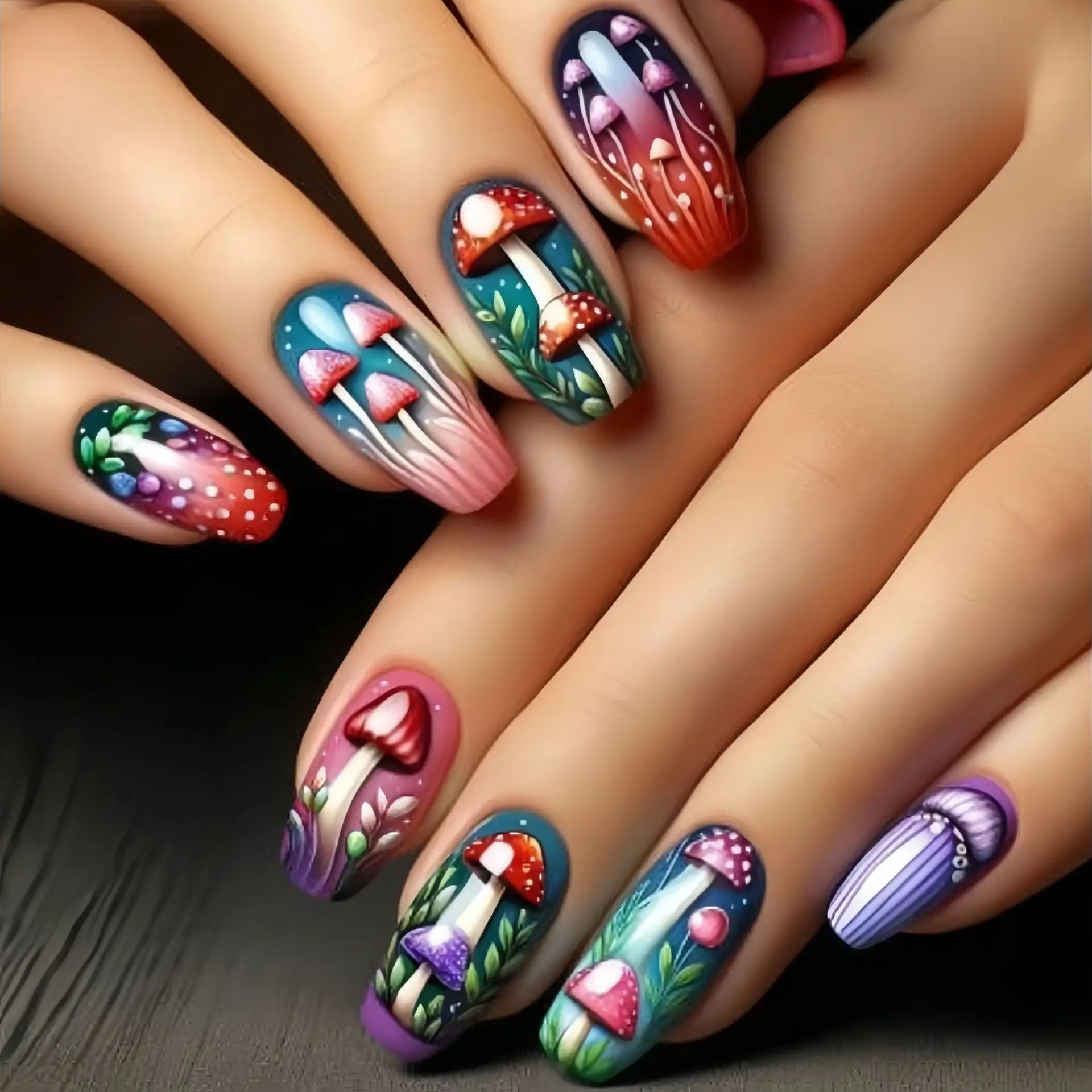 24pcs/set Medium long fake nails square ballet tips flowers butterfly for spring summer season blue green press on false nail 2113