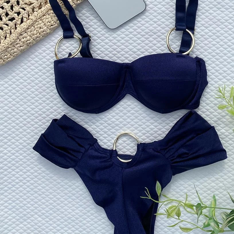 Summer Push Up Bikini Sets Solid Women's Swimsuit Vintage Print Swimwear Vacation Bathing Suit Sexy Summer Outfits Beachwear 19