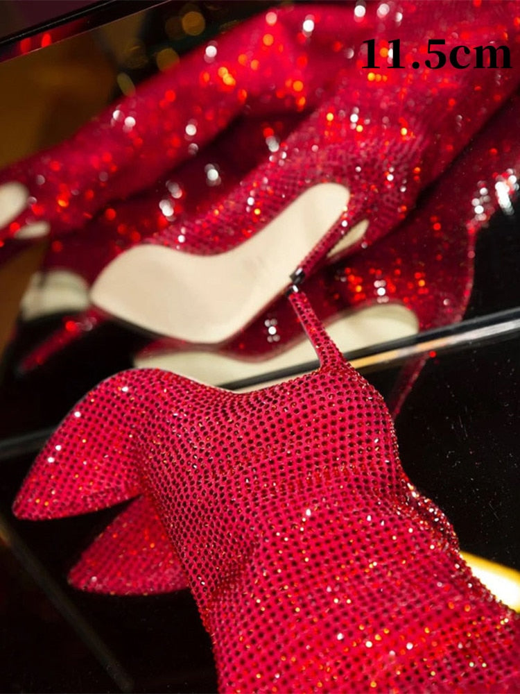 Women's New European and American Fashion Show Starry Sky High-heeled Rhinestone Pointed Nightclub Four Seasons Boots