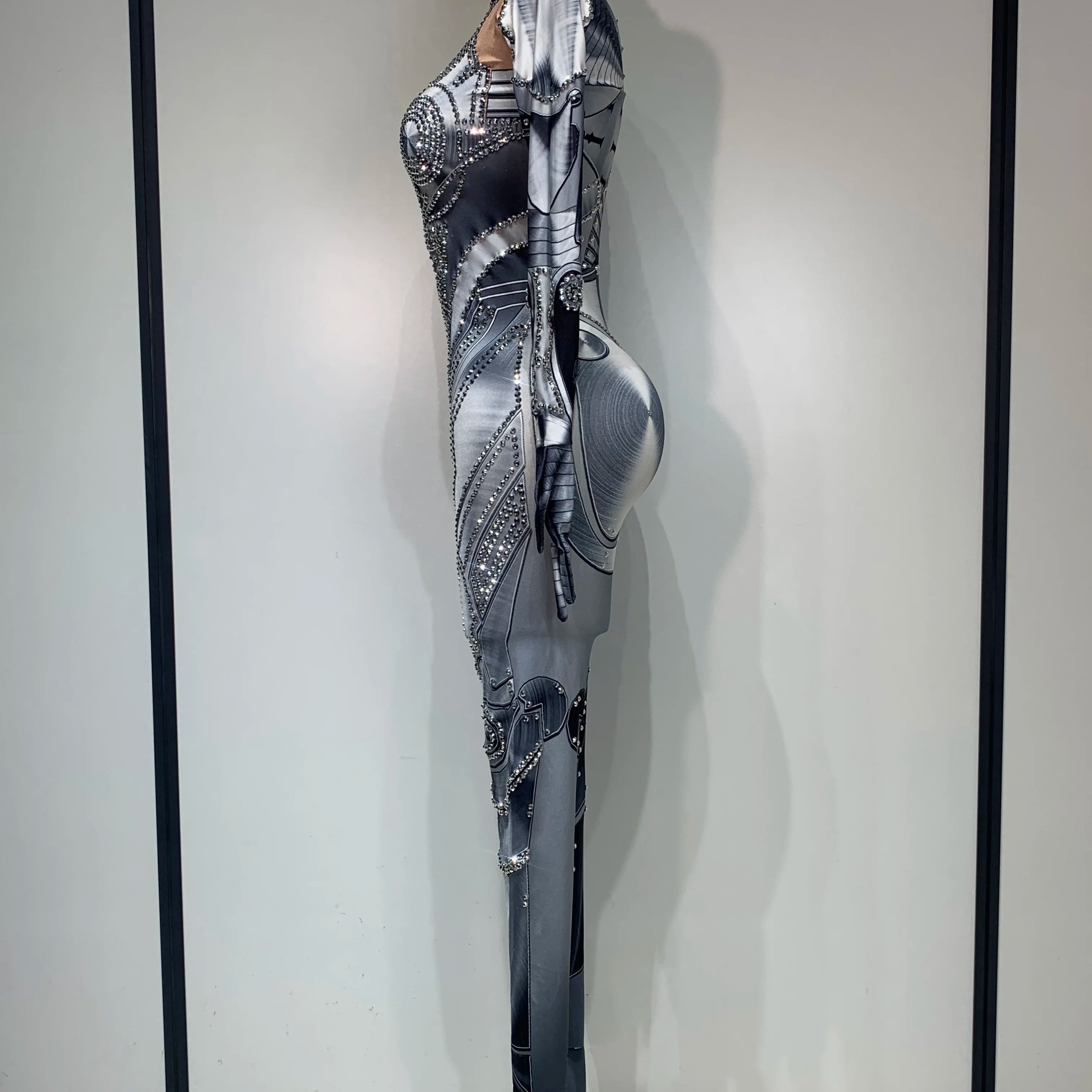 2025 Sexy Stretchy Performance Dance Nightclub Rompers Singer Stage Wear Sparkly Rhinestones Jumpsuit Gloves for Women Costume