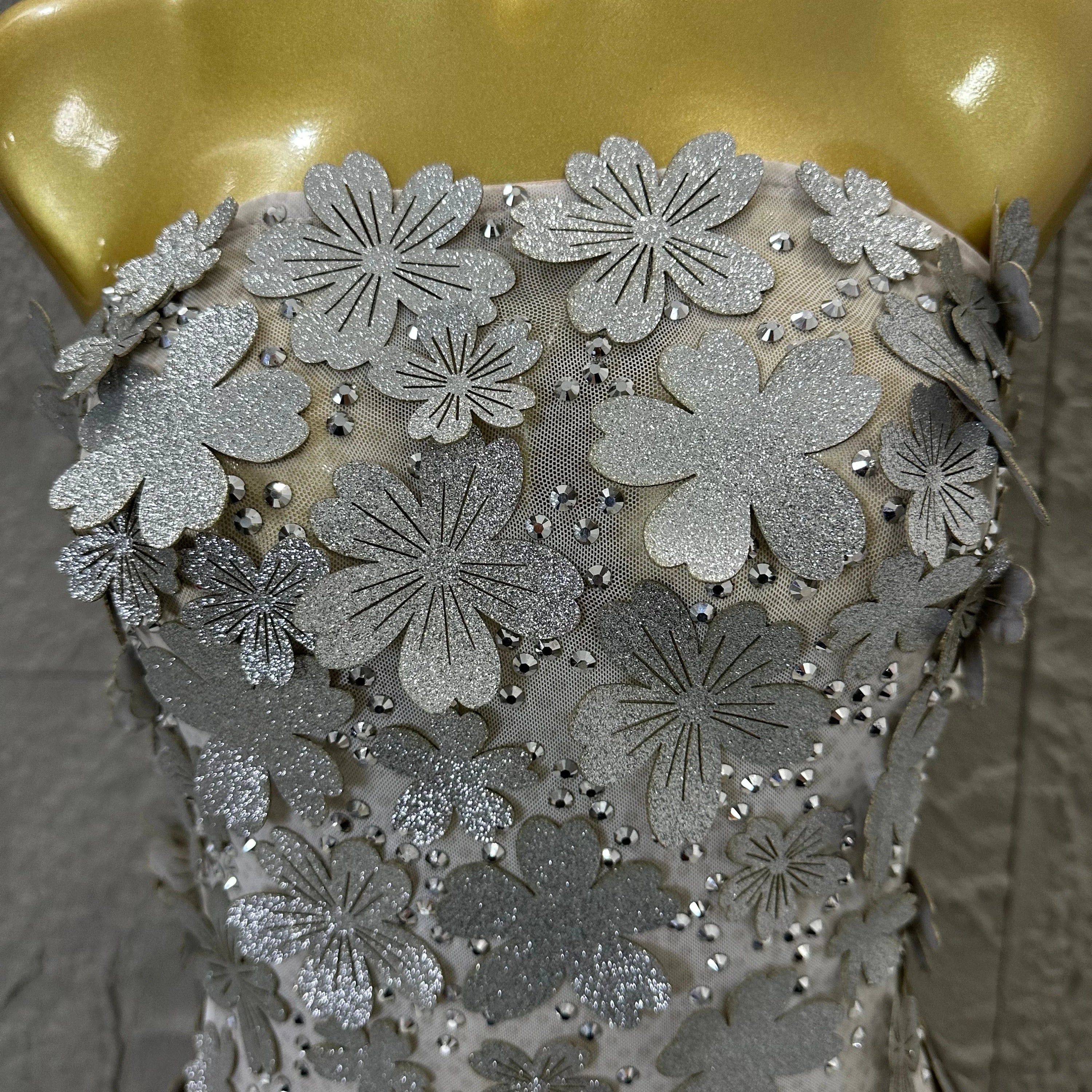 Sparkly Women Sexy Strapless Slim-fit 3D Flower Evening Gala Party Nightclub Cocktail Party Stage Performance Costume