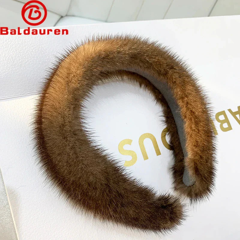 Hot Sale Women Luxury winter 100% Real Mink Fur Headbands High Quality Real Fur Hair Band Lady Fashion Hair Hoop Furry Gift