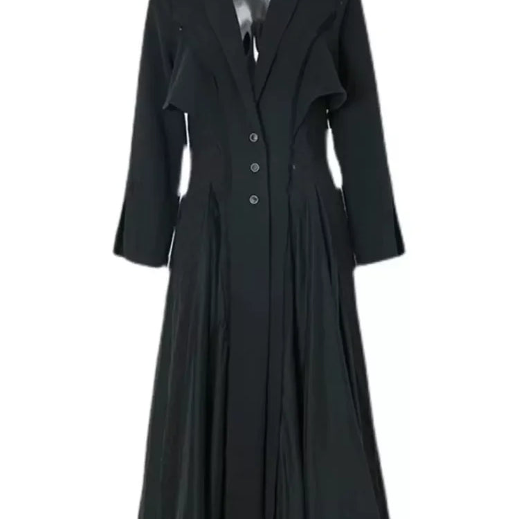 Lautaro Autumn Long Thin Flowy Fit and Flare Linen Coat for Women Black Elegant Chic Luxury Designer Clothes Runway Fashion 2025 Beige