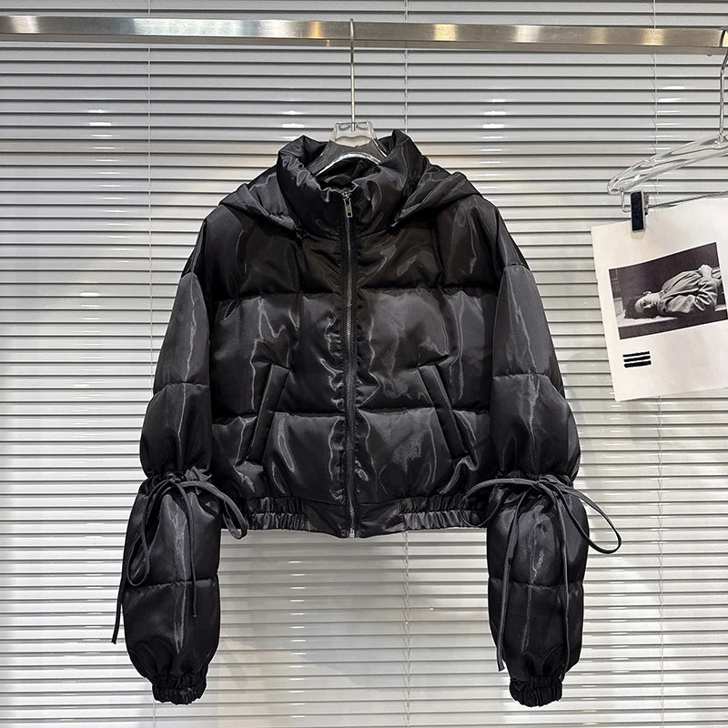 Winter New Street Fashion Solid Color Hooded Warm Jacket For Women Versatile Zipper Cotton-padded Coat Female 11A07489