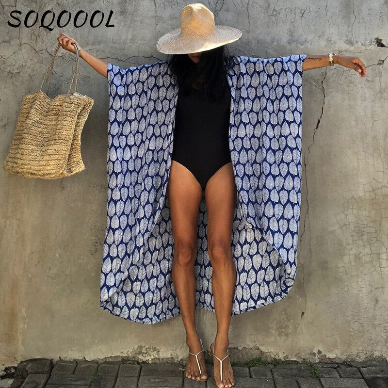 Sexy Bikini Cover-ups Summer Beach Pareo Stripes Loose Kimono Swimsuit Dress Beachwear Boho Bathing Suit Cover Up