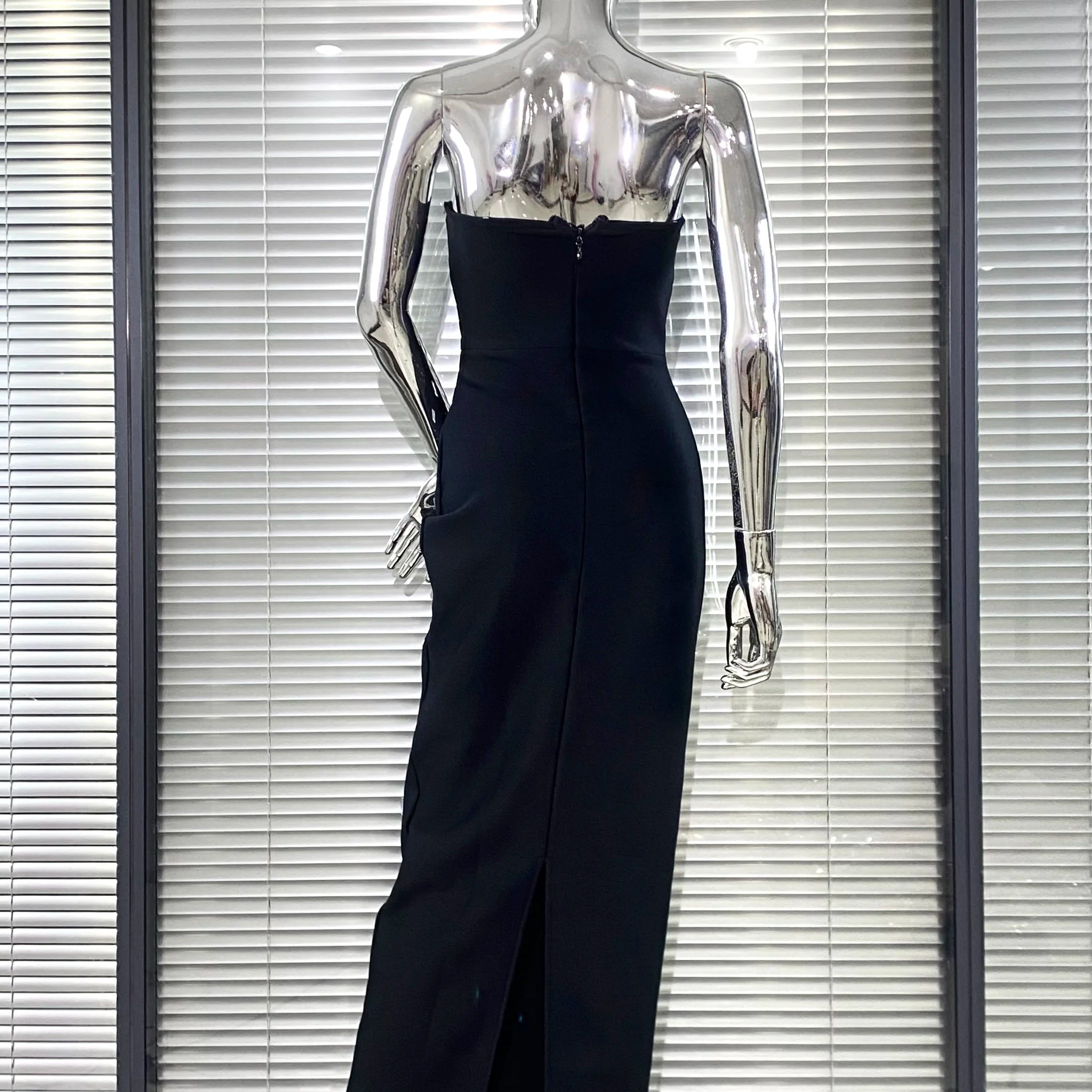 2025 Sparkling Diamonds Fashion Woman Party Dress Strapless Black Bandage Ankle Length Dress Celebrity Birthday Party Outfit