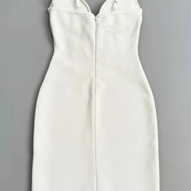 Luxurious White Strappy Sleeveless Dress with Crystal Details for Galas Evening Wedding Gown