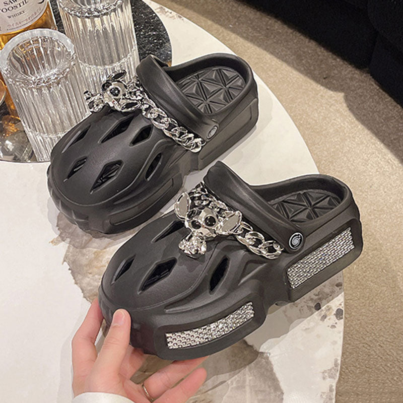 Women's Sandals Thick Soft Home Slippers Non-slip Outdoors Cool Chain Fashion Cozy Slides Easy Washing Breathable Cut-out Black02