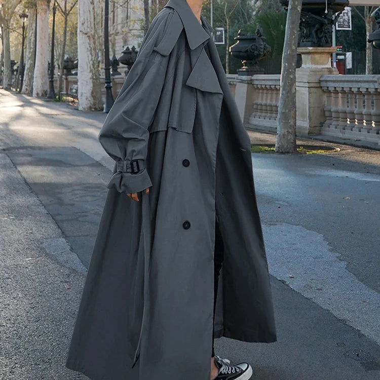 Spring Autumn Extra Long Flowy Oversized Casual Trench Coat for Women Belt Double Breasted Loose Korean Fashion 2022