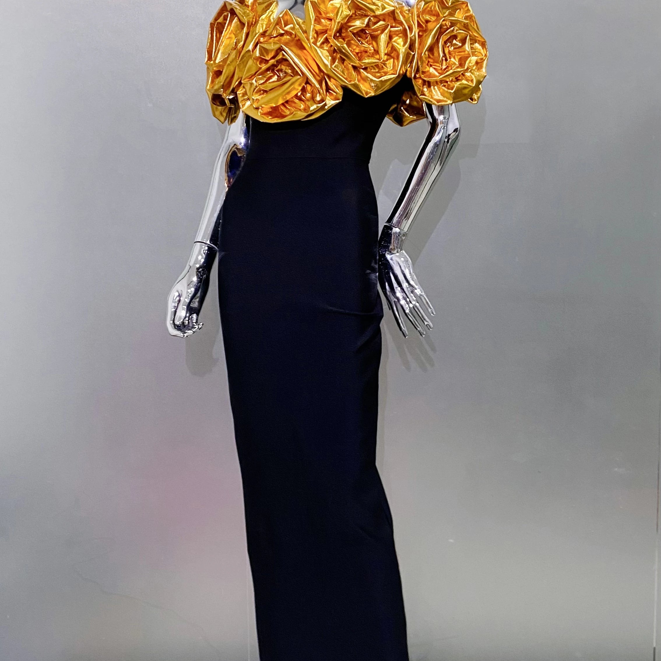 Stereoscopic Gloden Flowers Sexy Off The Shoulder Ankle Lenght Bandage Dress Woman Birthday Party Vestido Wedding Party Outfit