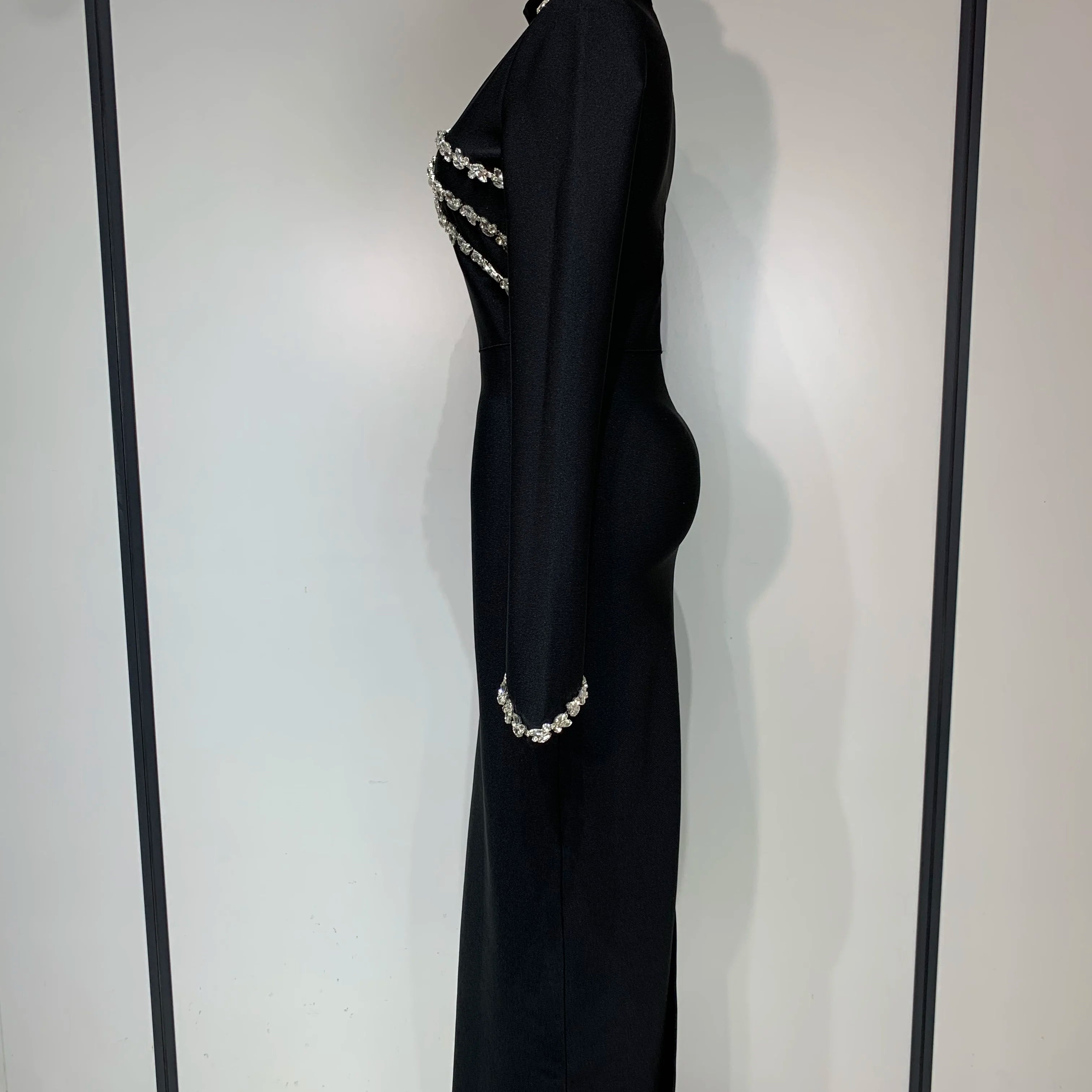 Women Long Sleeve Shinning Crystal Bodycon Long Bandage Dress Celebirty Elegant Evening Party Luxury Birthday Dress