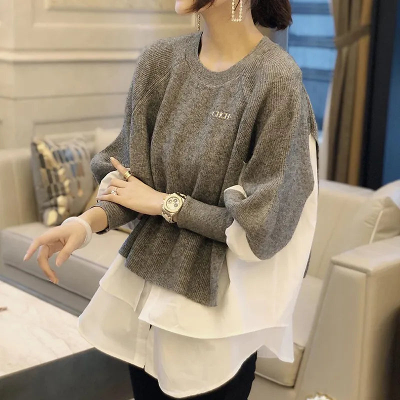 Women's Sweater Brand Design Solid Color Autumn and Winter Lantern Sleeve Sweater 2024 New Loose O Neck Pullover Women's Top