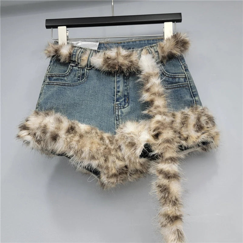 Autumn Winter New Style Design Denim Low Waist Fashion Versatile Frayed Shorts For Women Vintage Short Pants 11A07792 Vintage Blue