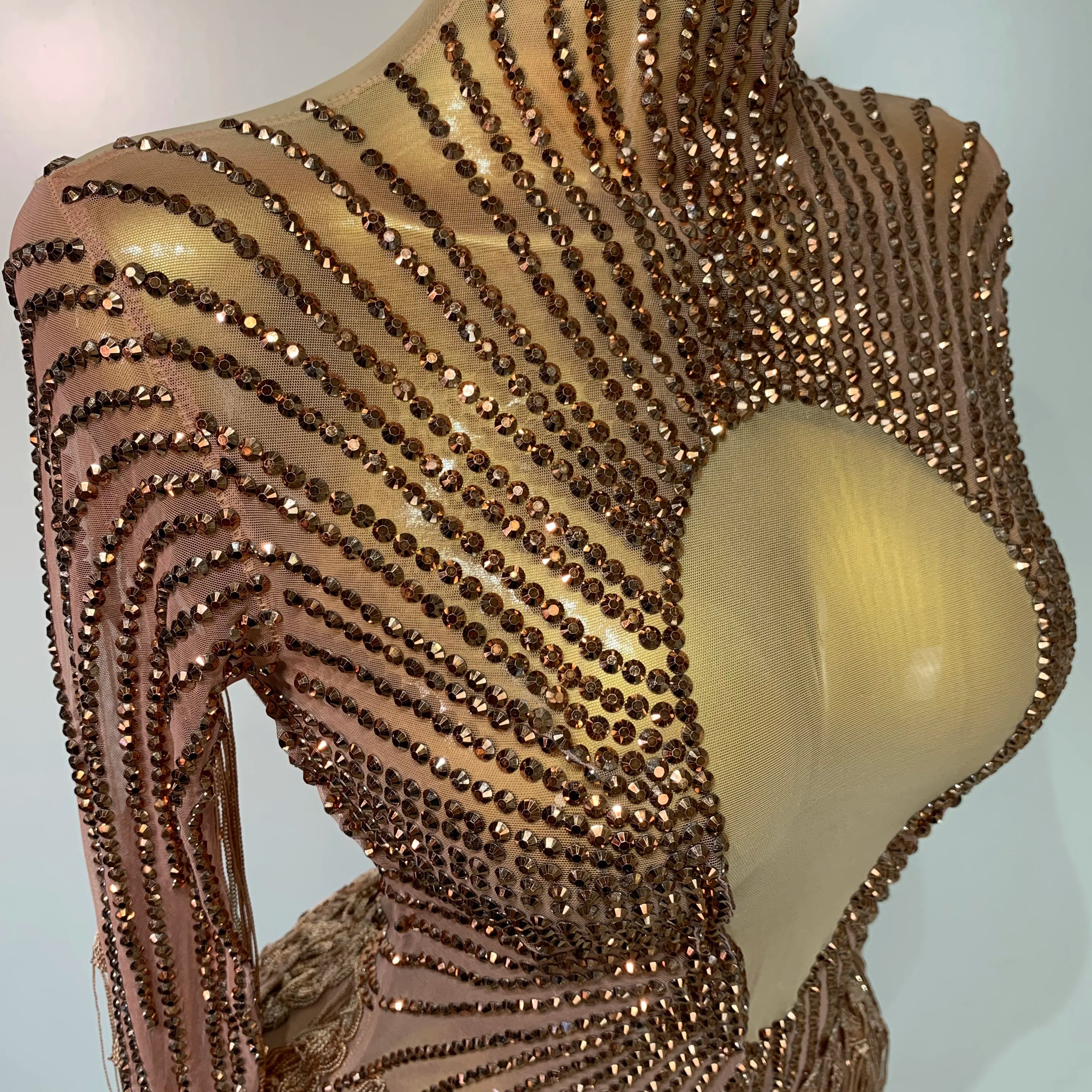 Women Sexy Long Sleeve Tassel Diamond Dress Luxury Birthday Evening Party Costume Nightclub Celebrity Stage Performance Outfit