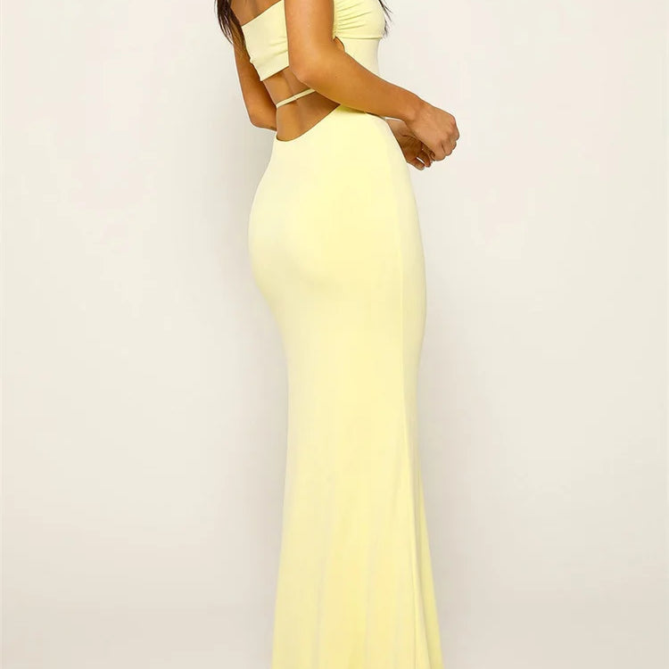 CHRONSTYLE Women Long Dresses Slim Fit Square Neck Backless Spaghetti Strap Solid Color Dress Party Club Wedding Night Vestidos