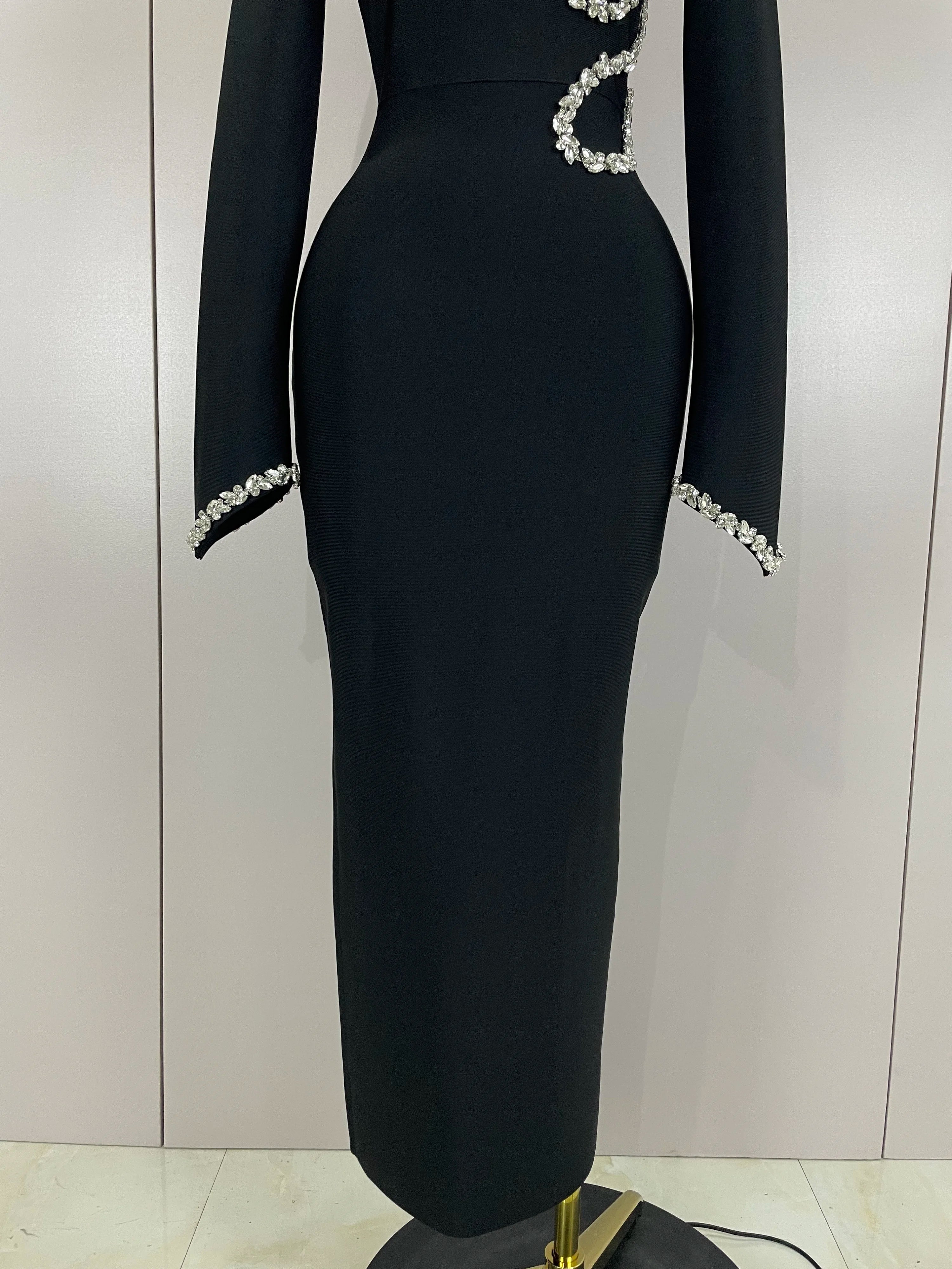 Sexy Long Sleeve Diamonds Maxi Long Bodycon Bandage Dress 2025 Women Celebrity Elegant Evening Party Luxury Birthday Dresses