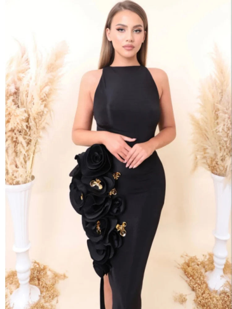 Women Celebrity Sexy Sleeveless Sequined Black Maxi Long Bodycon Bandage Dress 2024 Elegant Evening Club Party Outfit