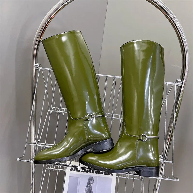 Autumn Winter Women Knee High Boots for Woman's Round Toe Low Heels Knight Boots Sexy Slip-On Women Thick Bottom Motorcycle Shoe