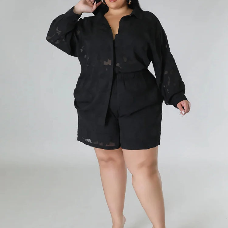 Wmstar Plus Size Two Piece Sets Women New Matching Sets Loose Shirts Top Shorts Tracksuit Casual Summer Wholesale Dropshipping black