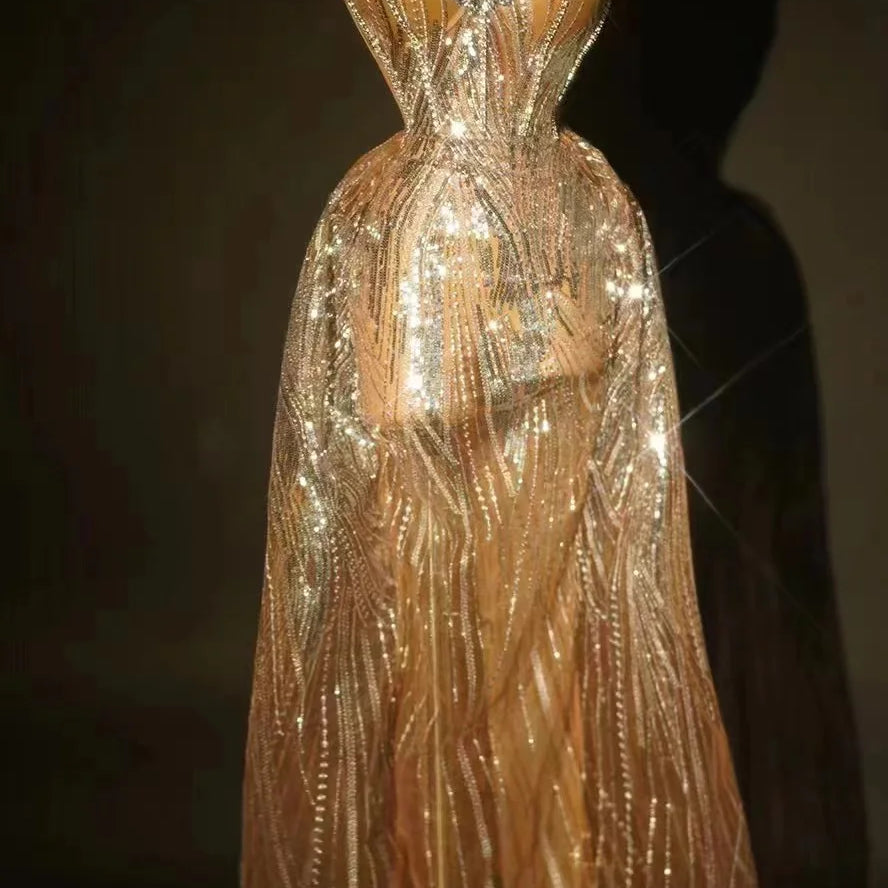 2024 Silver Sparkly Crystal Women Strapless Laced-up 2 Pieces Long Dress Celebrate Birthday Photo Shoot Performance Silver