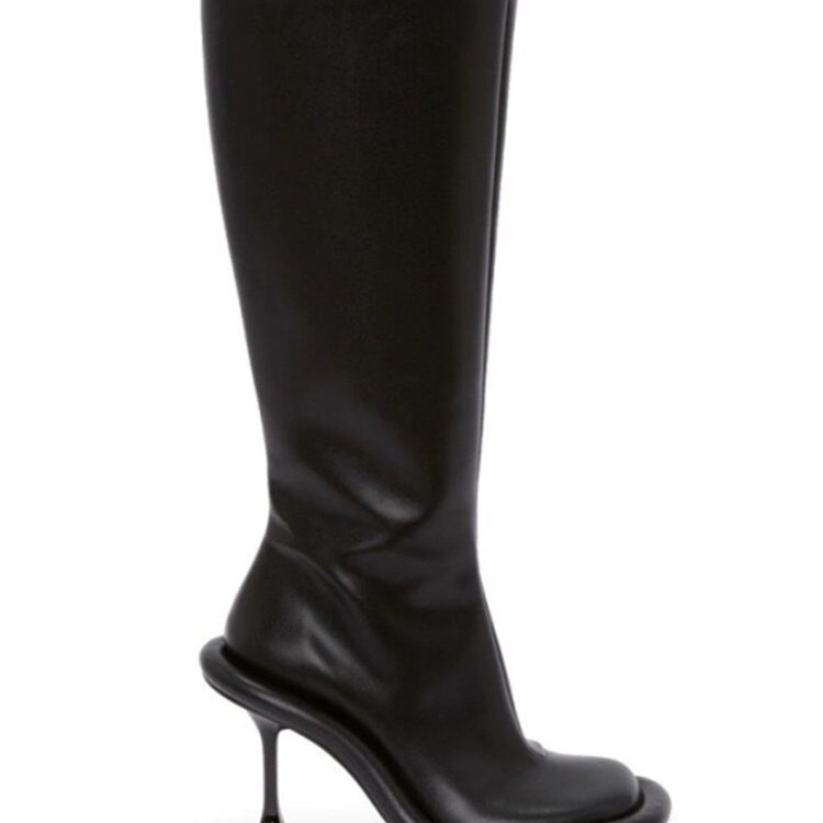 Spring and Autumn Women's New Slender High Heel Denim Short Boots Round Head Side Zipper Fashion Brand Women's Boots 509 Black long style