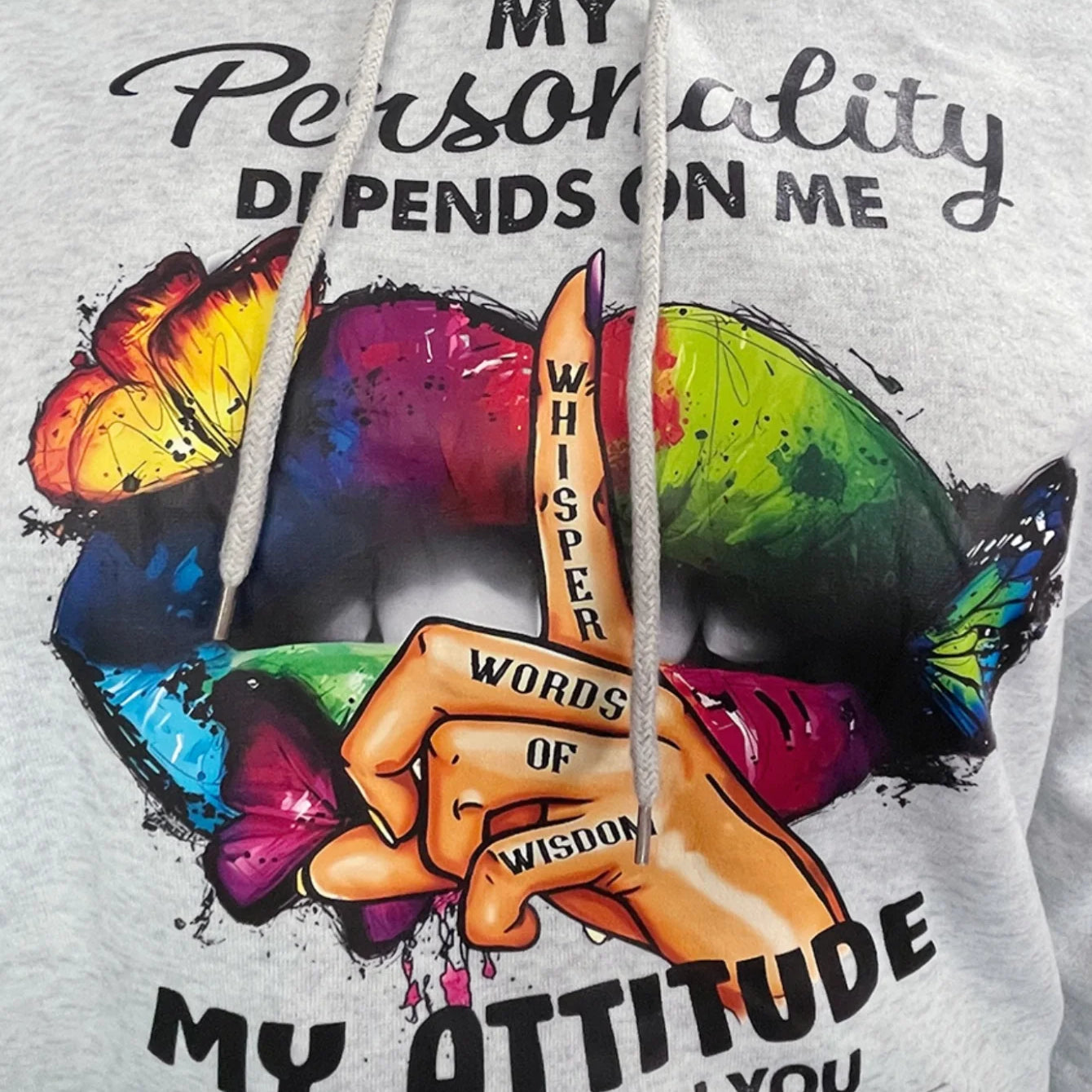 LW Plus Size Buttefly Lip Letter Print Tracksuit Set Hooded Collar Pocket Design Graphic Long Sleeve Winter Outfits for Women