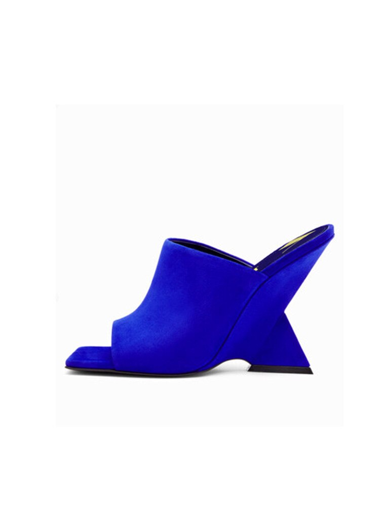 Women's New Summer High-heeled Diagonal Heeled Square Sandals, Fashionable Thick Heeled Slope Heel Large Blue