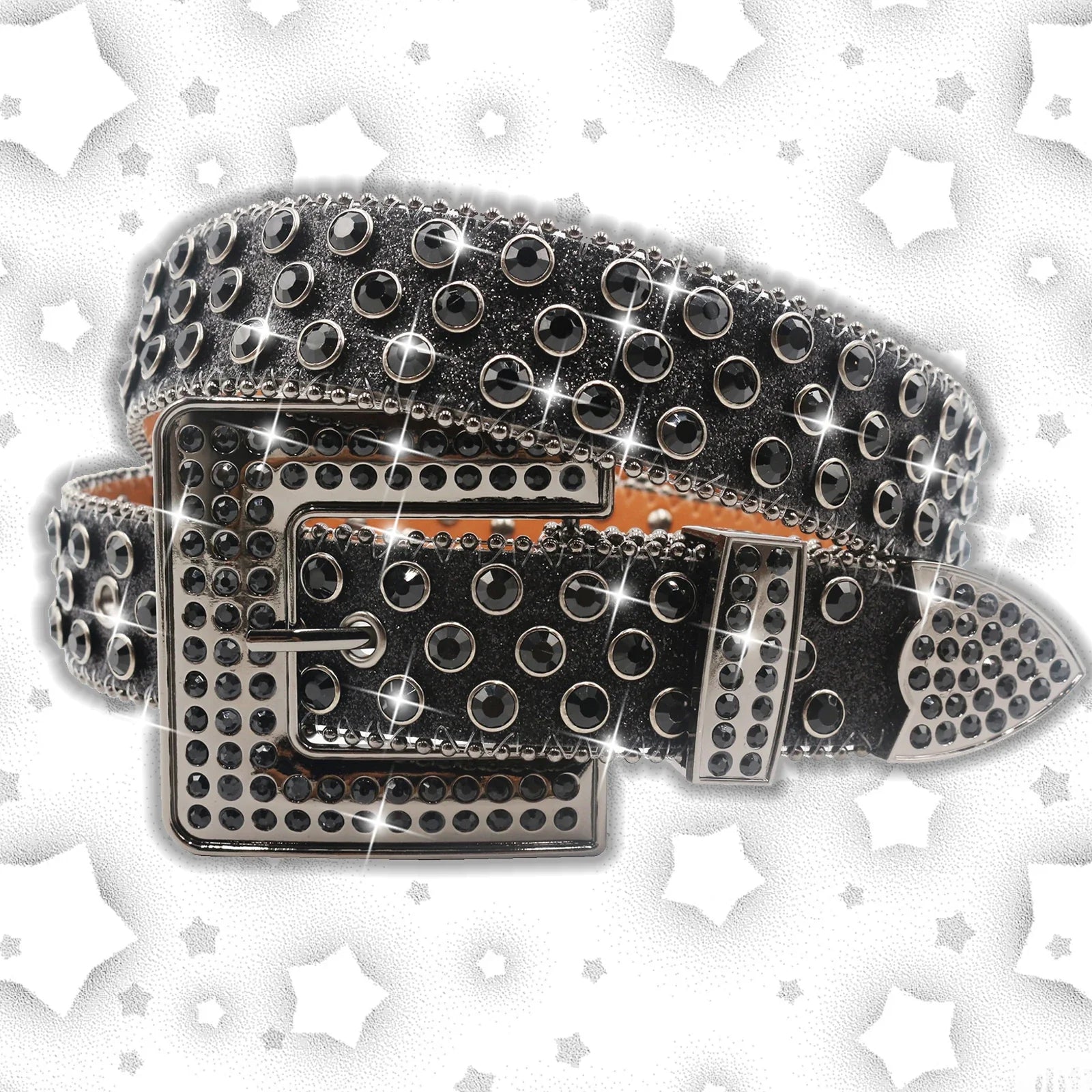 Vintage Dark Rhinestone Rivet Belt for Women Sequin Punk Hip Hop Jeans Accessories Luxury Designer bb Belt Beautiful FK-Black