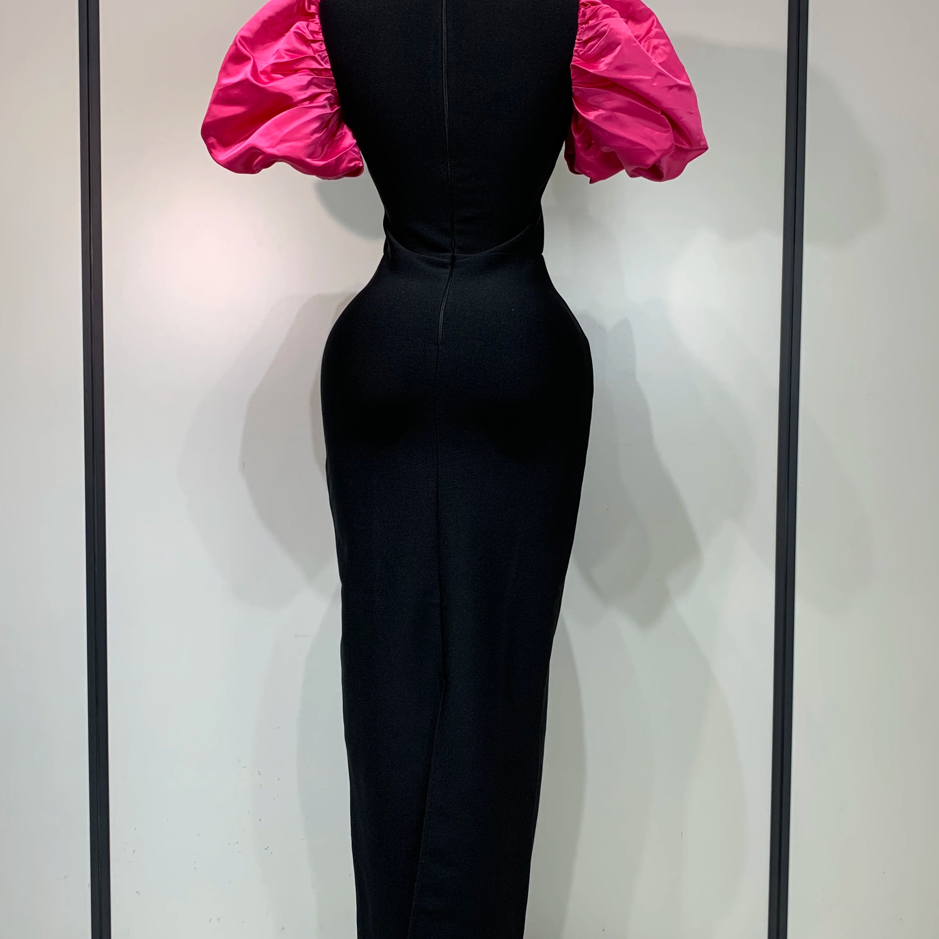 Women Sexy Puff Sleeve Square Collar Shinning Crystal Bodycon Long Bandage Dress Celebrate Evening Party Luxury Birthday Dress