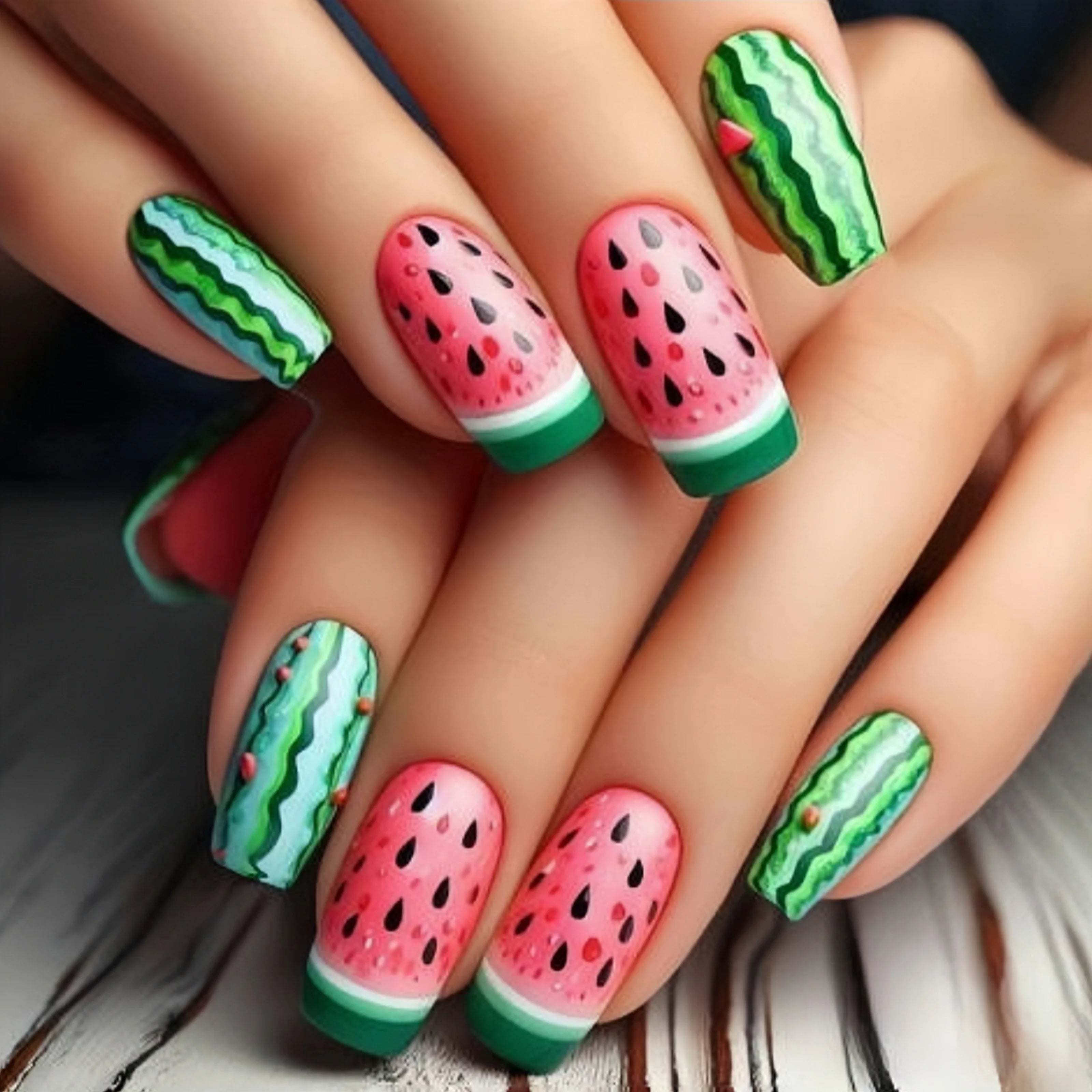 Medium and long square-shaped European manicure, fashionable manicure for New Year and spring and summer, purple gradient flower Light Green