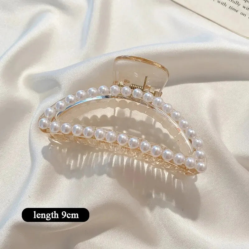 Elegant Big Pearls Acrylic Hair Claws Clips for Women Big Size Makeup Hair Styling Barrettes for Women Hair Accessories 9cm Semicircle