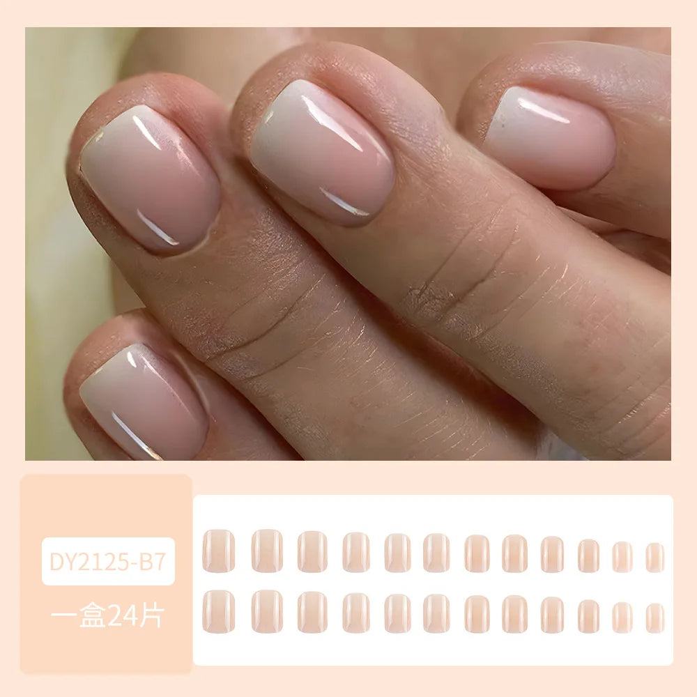 24pcs Nude Pink False Nails Sweet Gradient Pink Almond Fake Nail Tips Wearable Detachable INS Simple Nude Color Press on Nails 4