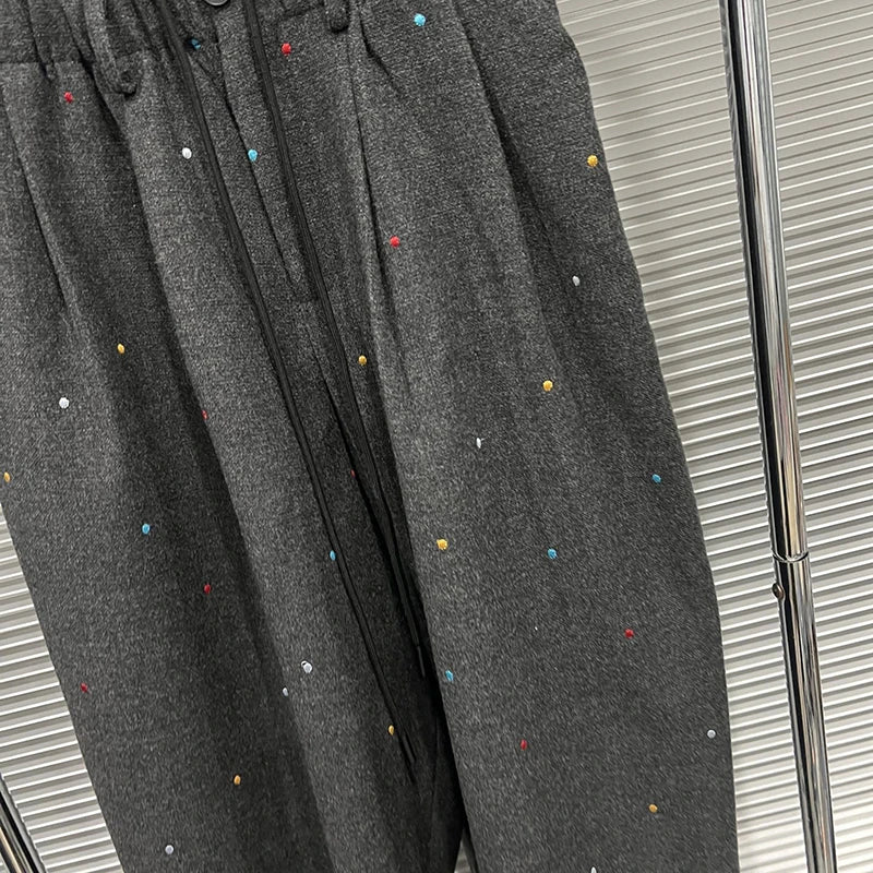 Autumn Winter New Style Colorful Embroidered Loose Elastic Waist Casual Pants For Women Straight Trousers 11A07814