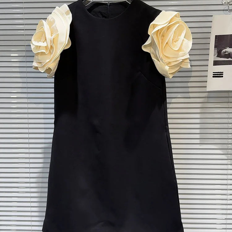 DEAT Fashion New Items Women's Spliced 3D Flower Sleeveless Dress Spring Trendy Round Neck Zipper Dresses Female 11XX8946