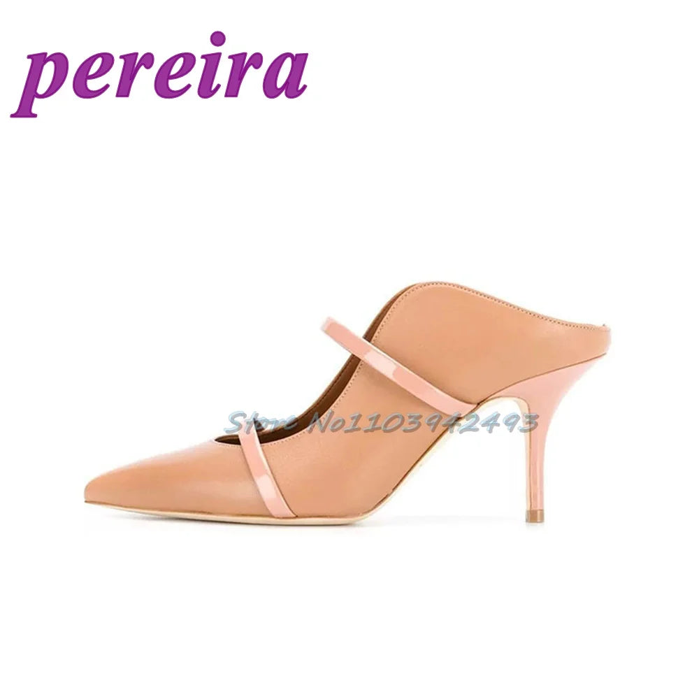 Silver Strappy Heeled Sandals Shallow Pointed Toe Heels Slip On Luxury Designer Shoes Sandalias De Mujer Zapatillas Summer 2025