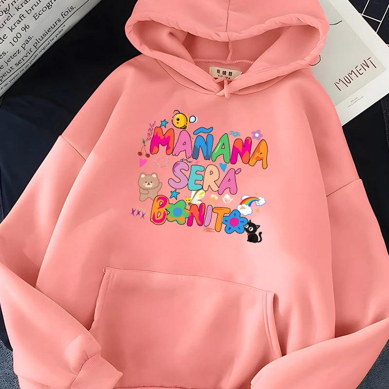 Rainbow Letter Print Women Sweatshirt Soft Warm Casual Female Hoodies Autumn Loose Fleece Tops for Girls Pink