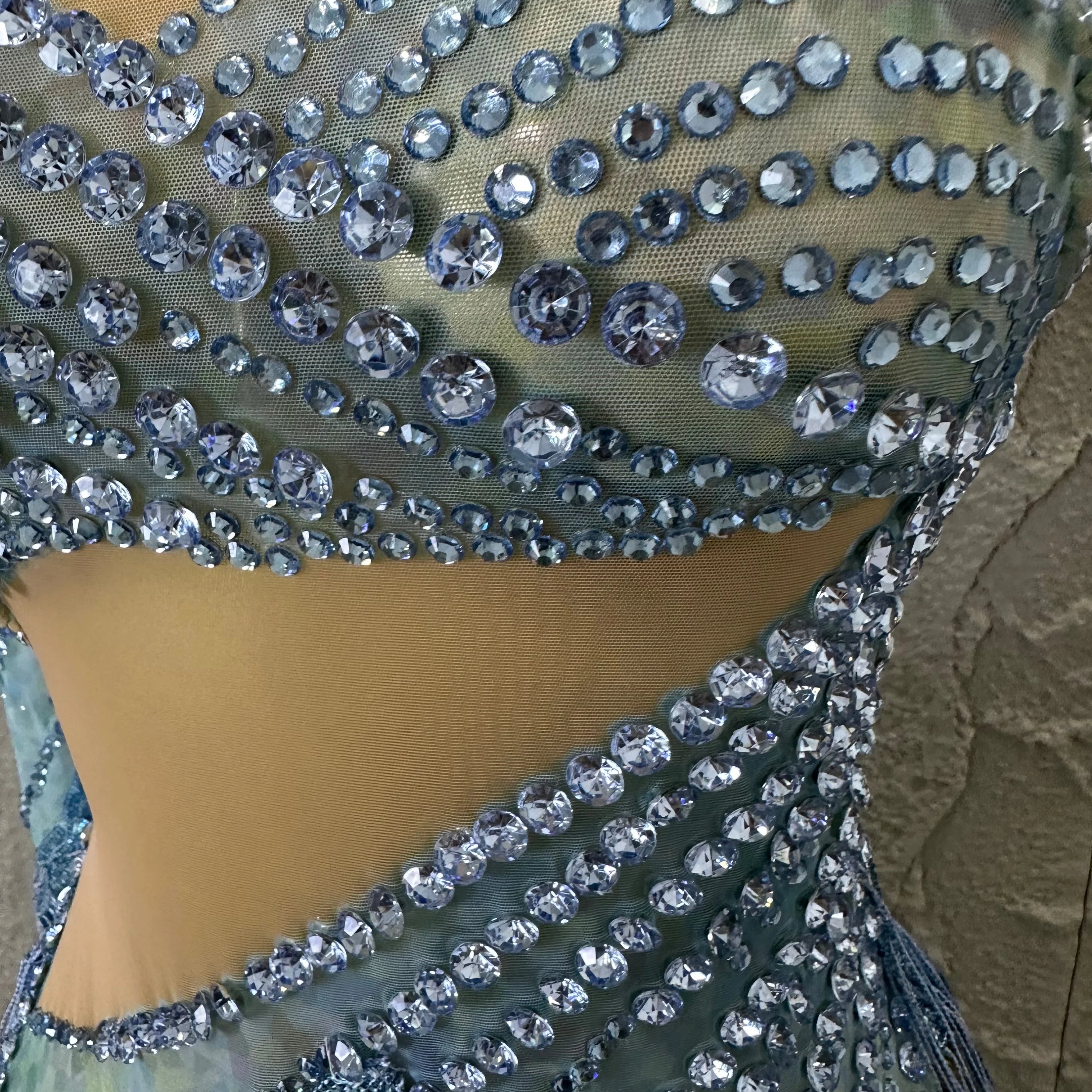 Glamorous Sky Blue One Shoulder Crystal Beaded Asymmetrical Tassel Dress Evening Birthday Nightclub Dance Banquet Outfit