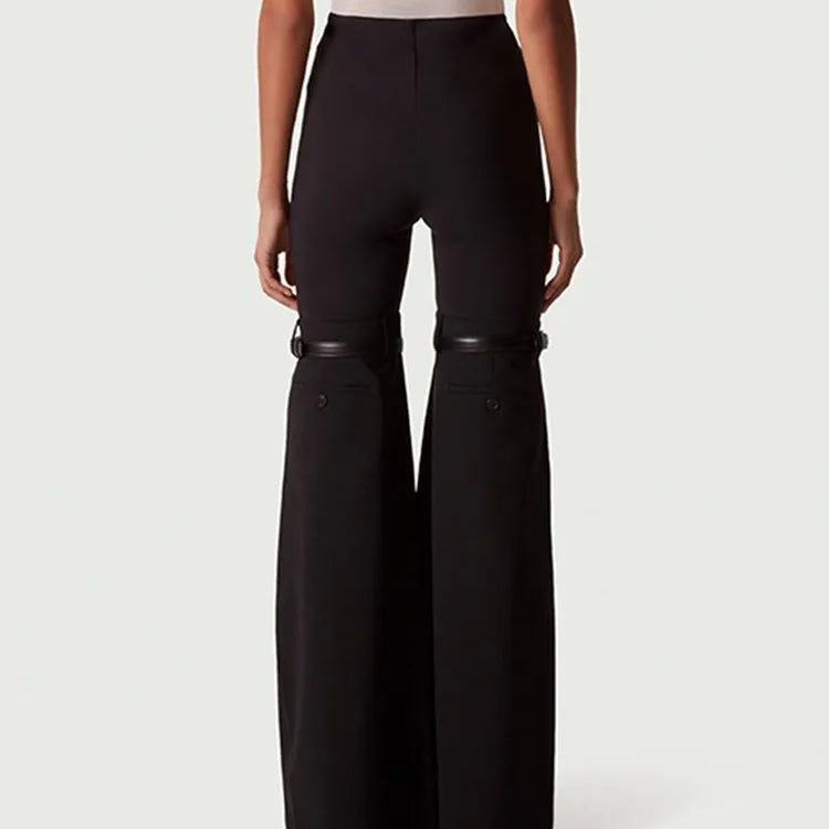 Patchwork Belt Wide Leg Pants For Women High Waist Slimming Solid Long Full Length Trousers Female Fashion Clothing