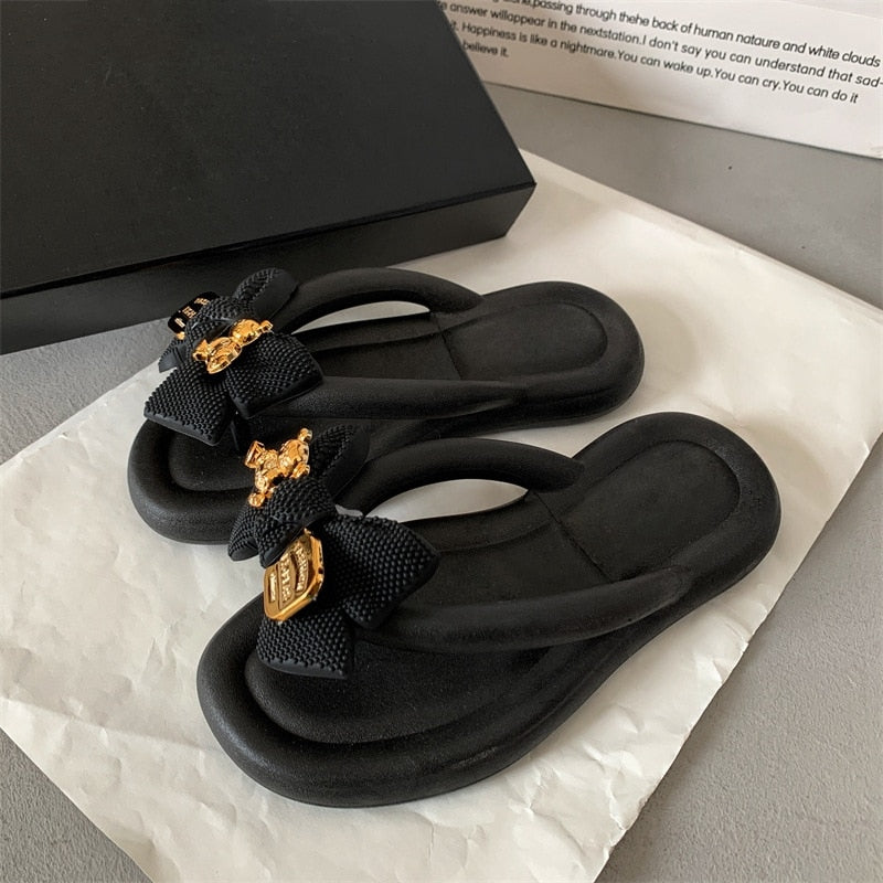 Summer Women Slippers Cute Clip Toe Flip Flops Shoes Female Platform Outdoor Fashion Beach Sandals Ladiew Casual Flat Slides Black