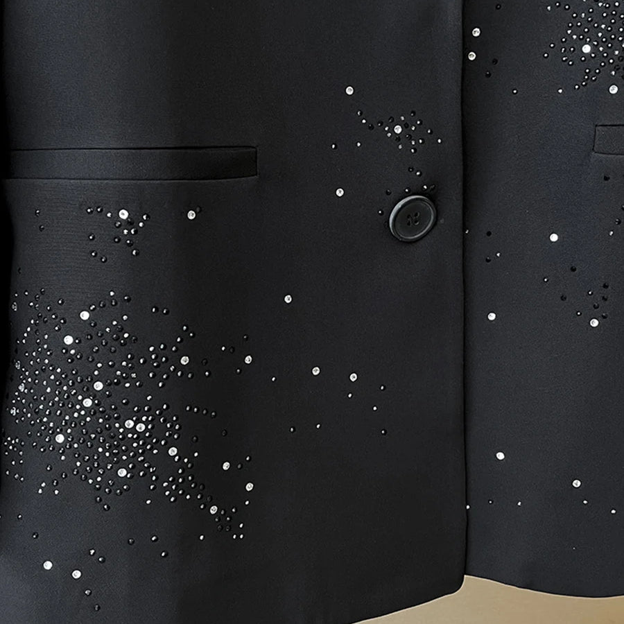 Solid Loose Spliced Bead Fashion Blazers for Women Lapel Long Sleeves Patchwork Single Breasted Blazer Female New