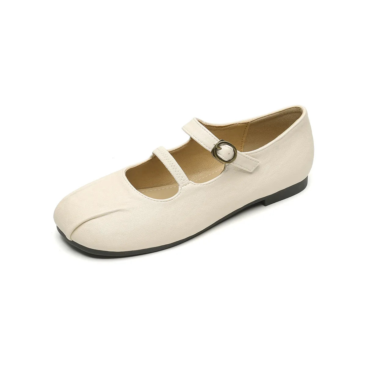 New spring women's outerwear shoes Round toe design Mary Jane shoes Ladies' casual flat shoes Work boat shoes Large sizes 41-43 Ivory