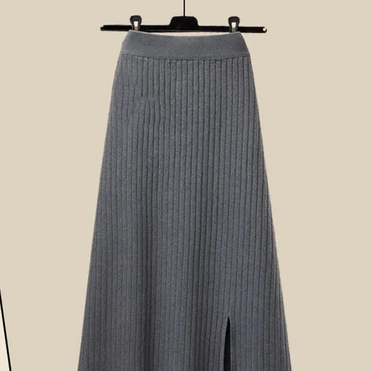 Spring Autumn Large Size Women's Shawl Shirt Three-piece Set+High Waist Knitting Half-body Skirt Set Women Fashion 3 Piece Set