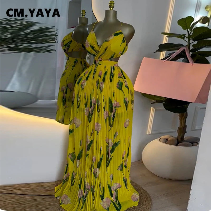 Elegant Floral Print Sleeveless Sweet Strapless Floor-Length Long Women Dress Beach Party Birthday Sexy Pleated Dresses