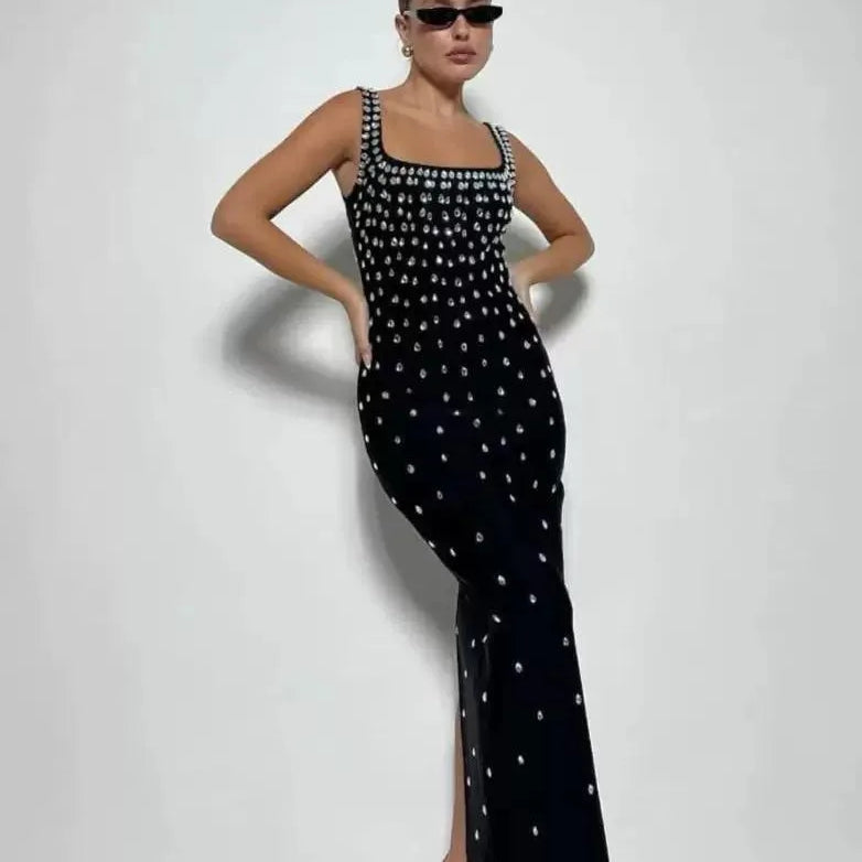 Luxury Diamonds Sexy Square Collar Package Hips Bandage Dress Fashion Woman Evening dress Celebrity Cocktail Party Outfit